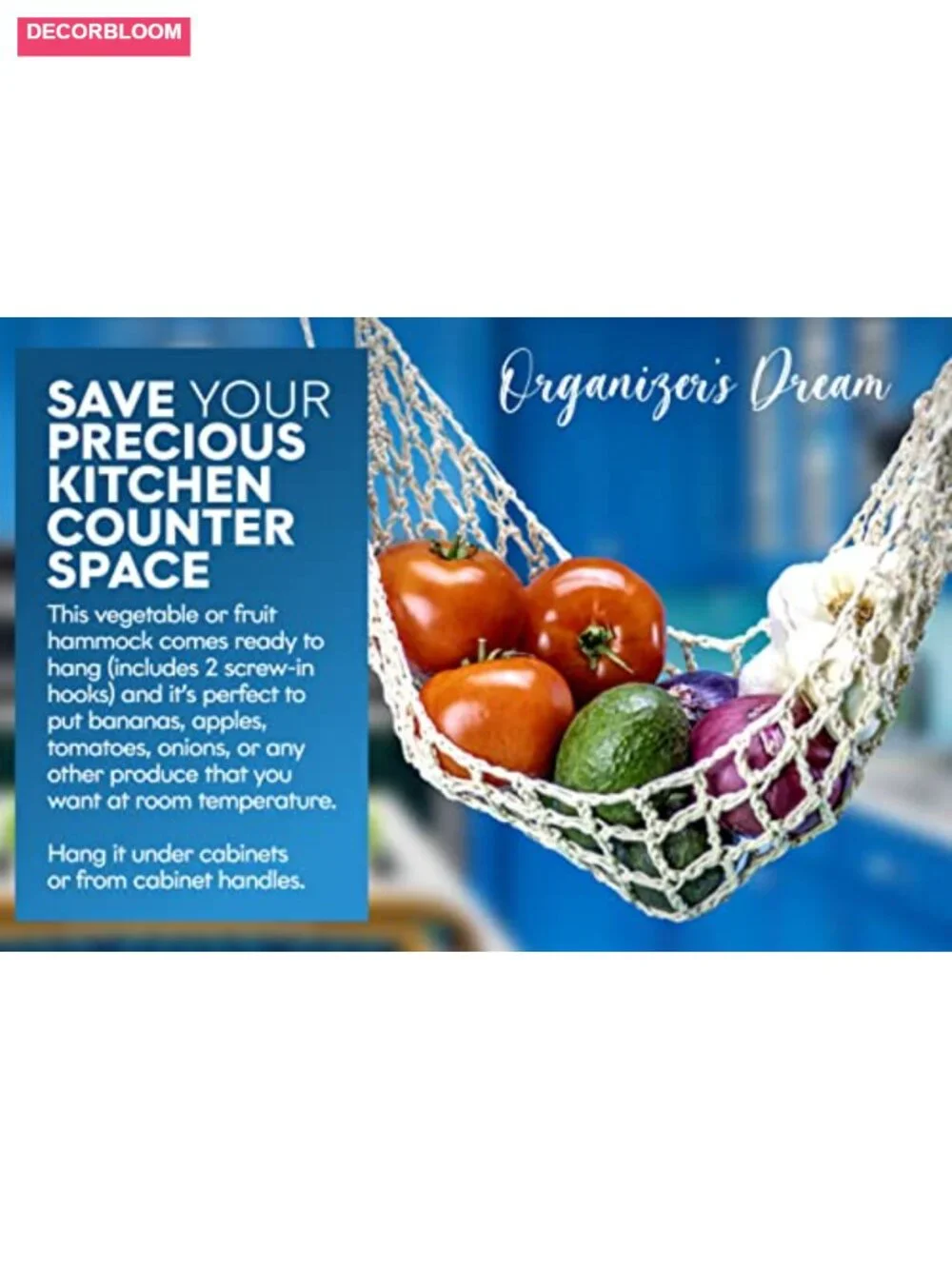 Macrame Fruit Hammock - Handwoven Cotton Produce Storage for Kitchen Counter